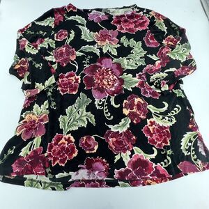 Chico’s Travelers Women's U.S. Size 16/18 Floral Black Top Long Sleeve Blouse